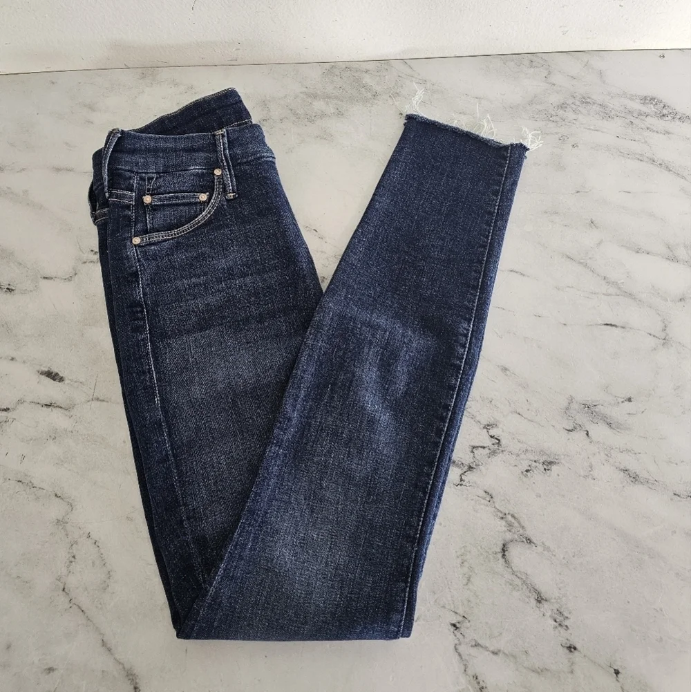 MOTHER‎ Looker Ankle Fray Mid Rise Skinny Leg Girl Crush Blue Jeans 25 Preowned